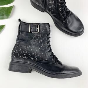 Vince Camuto Tanowie Boots Combat Moto Black Leather Studded Ankle Women's 6.5